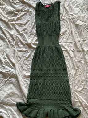 Betsey Johnson Olive Green Off-the-Shoulder Knit Sweater Dress